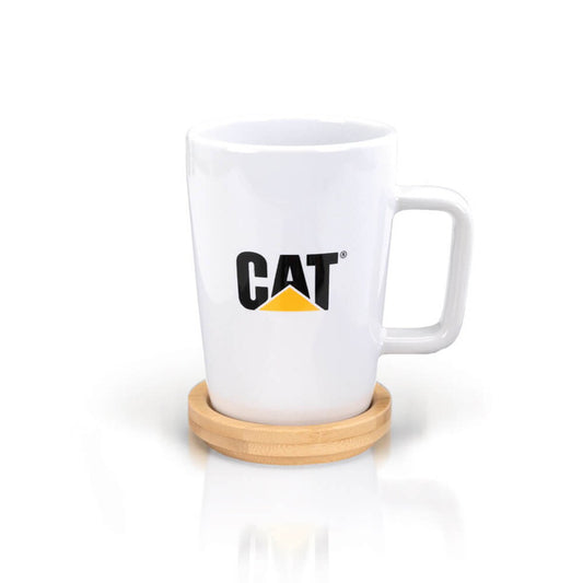 CAT® Ceramic Mug with Bamboo Lid & Coaster – 14 oz Coffee Mug