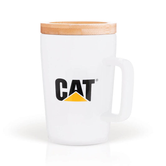 CAT® Ceramic Mug with Bamboo Lid & Coaster – 14 oz Coffee Mug