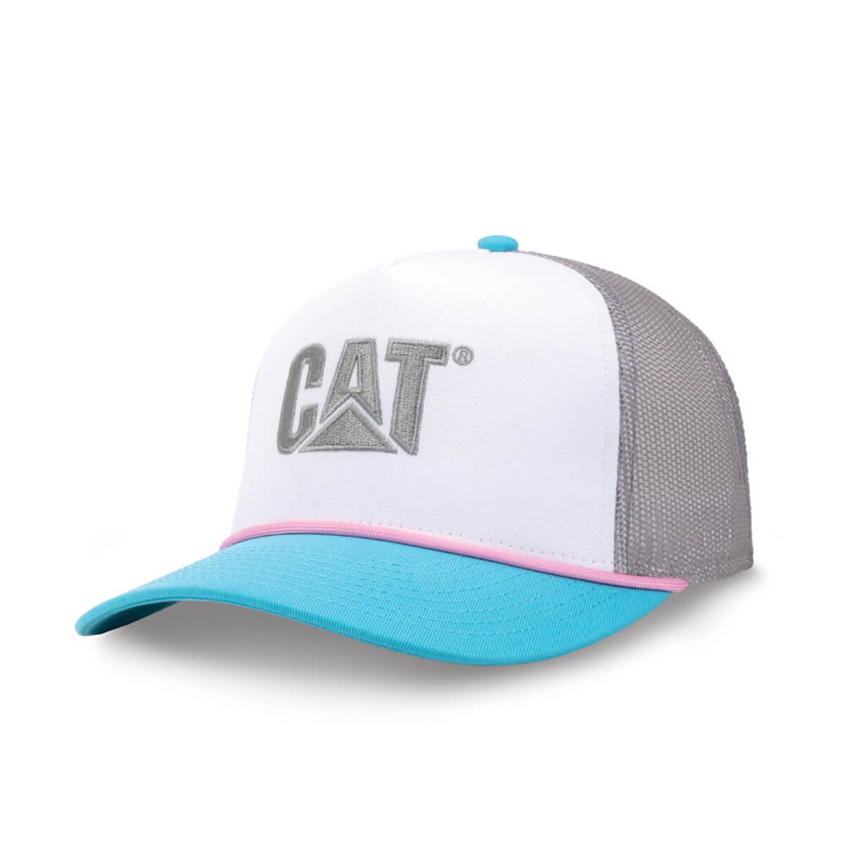 CAT® Ladies 5-Panel Cap with Cord – White, Blue & Pink Snapback Hat