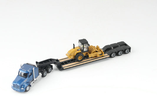 CAT® 1:87 Scale Model – Blue Kenworth T880 with Lowboy Trailer and CP56 Padfoot Roller