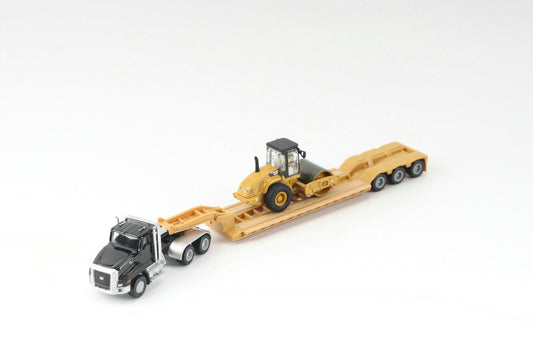 CAT® 1:87 Scale Model – Black Cat CT660 with Lowboy Trailer and CS56 Smooth Compactor